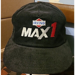 Vintage Irving Max 1 Trucker Mesh Snapback Corduroy Hat Cap Black Retro Gas Oil